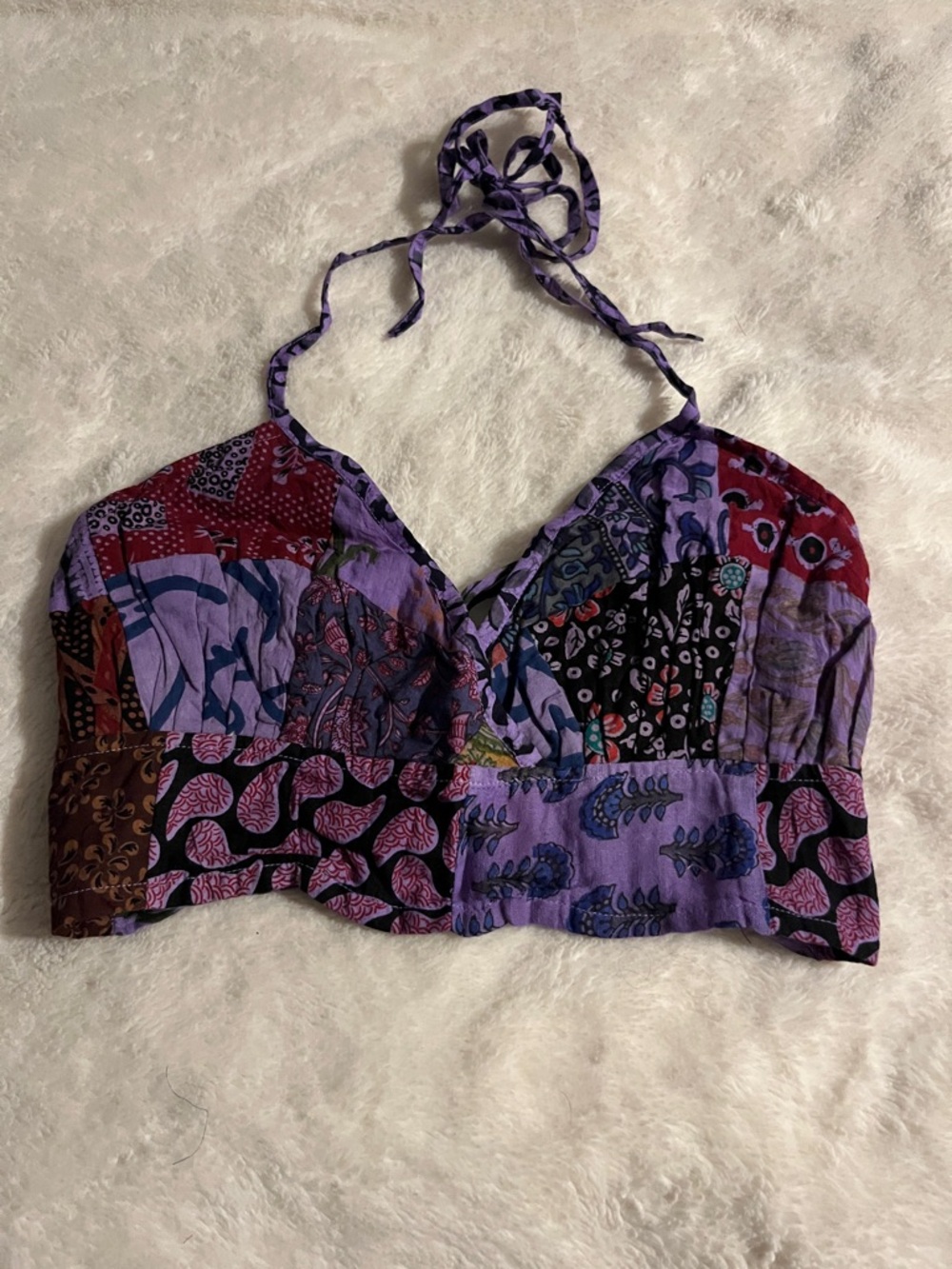 Boho Patchwork Halter Crop Camisole in Purple